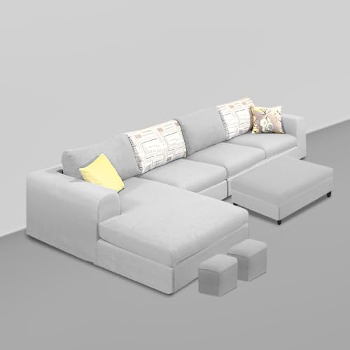 Image of Koza LHS 8 Seater L Shape Sofa Set with Center Table for Living Room (Grey Fabric) Premium Fabric Sofa