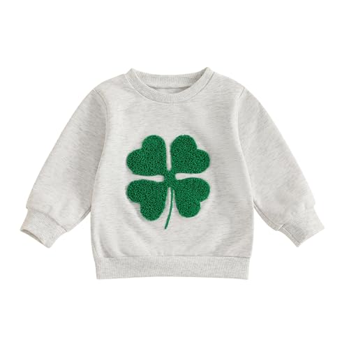Toddler Baby Boy Girl St Patricks Day Clothes Clover Embroidery Sweatshirt Long Sleeve Crewneck Pullover Shirt Tops