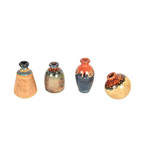 Image of Aakriti Art Creations Handcrafted Terracotta Decor Vase Set of 5 | Multicolor Floral Art Vases with Jute Detailing | Matte Finish Decorative Vases for Living Room, Table & Floor Decor