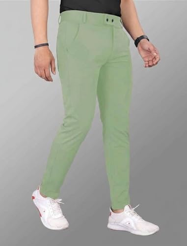 Image of MiraMichi Men's Slim Fit Stretchable Casual Mid Rise Trousers | Stylish Lycra Blend Pants for Office, Party