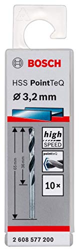 Bosch Professional 10 brocas helicoidales HSS PointTeQ (para metal, 3,2 x 36 x 65 mm, accesorio de taladro), Talla, Diámetro 3.2 mm