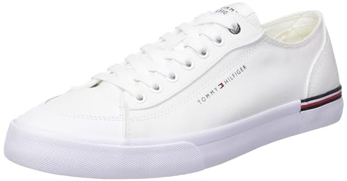 Tommy Hilfiger Zapatillas para Hombre Sneaker con Suela Vulcanizada, Blanco (White), 43