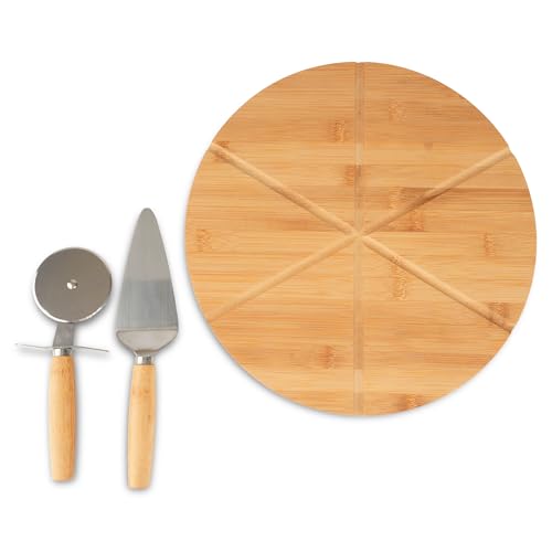 Tarunmo 12 Inch Round Lightweight Bamboo Pizza Peel with Cheese Knife for Pizza Preparation Set of 3