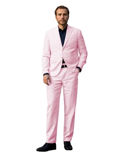 Wemaliyzd Seersucker Suits 2 Piece Slim Fit Men Summer Wedding Prom Suit Pants2