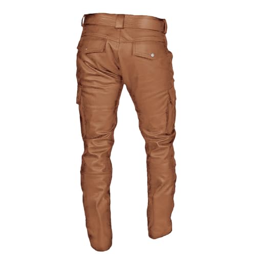 Cargo Pants Joggers PU Leather for Men Slim Fit, Retro Punk Gothic Lightweight Work Construction, Casual Stacked Trousers2
