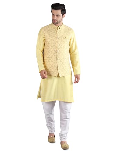 Image of Uri and MacKenzie Men's Silk Blend Kurta Pajama with Designer Ethnic Nehru Jacket /Modi Jacket