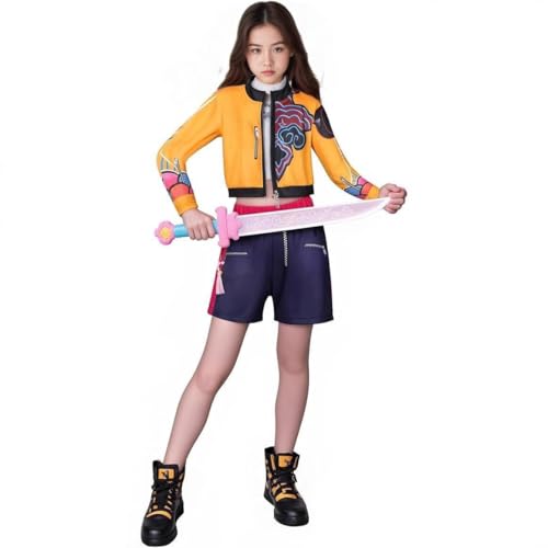Aegisdorn Disfraz de rendimiento de 3 piezas para niñas, disfraz de Halloween, cosplay, fiesta, carnaval, uniforme de cantante pop, conjunto completo para niños (naranja, 4-5 años)