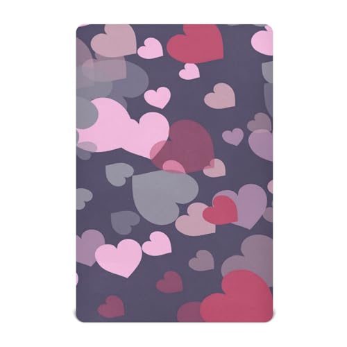 Moudou Valentine's Day Love Heart Playard Sheet for Boy Girls, Soft Breathable Fitted Toddler Sheet for Standard Playard Bed Mattress, 39 x 27 x 5 Inch