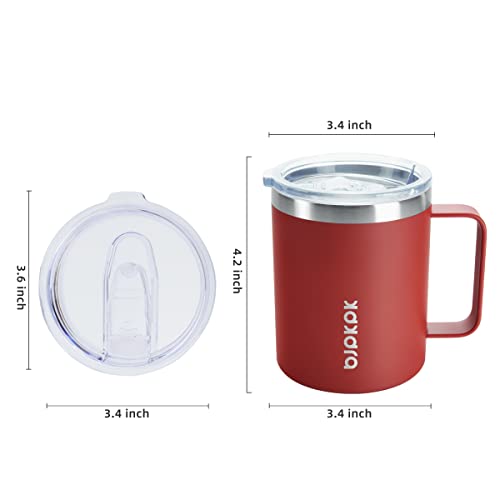 Image of BJPKPK 14oz Coffee Mug with Handle 2 Pack,Stainless Steel Insulated Coffee Mug with Splash Proof Lid-Red