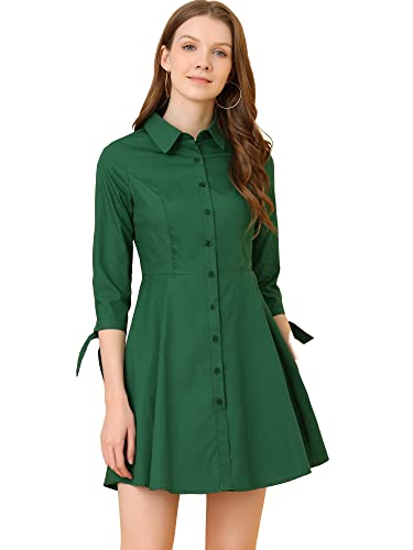 Image of Allegra K Shirt Dress for Women's Button Down Cotton A-line Dress