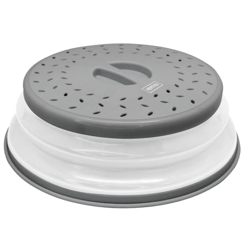NERTHUS FIH 1300 Tapa Plegable Multifuncional para Microondas con Protección Antisalpicaduras y Cesta de Drenaje para Frutas y Verduras, en Color Gris