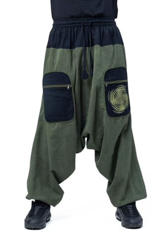 Sarouel ample bicolore Santiago pour homme et femme en coton kaki du S au 3XL