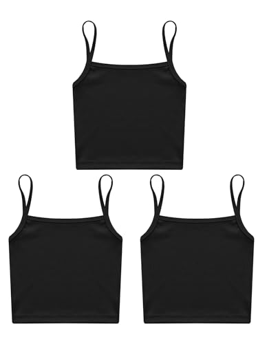 Kaerm Kids Girls 3 Pcs Solid Color Tank Top Spaghetti Straps Dance Crop Top Ribbed Camisole Vest Undershirt3