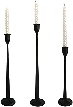 Iron Taper Candle Holder - Decorative Candle Stand - Candlestick Holder for Wedding, Dinning, Party, Set 3 (Black)