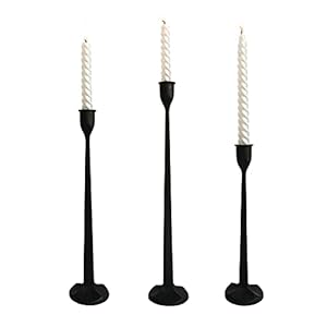 Iron Taper Candle Holder – Decorative Candle Stand – Candlestick Holder for Wedding, Dinning, Party, Set 3 (Black)