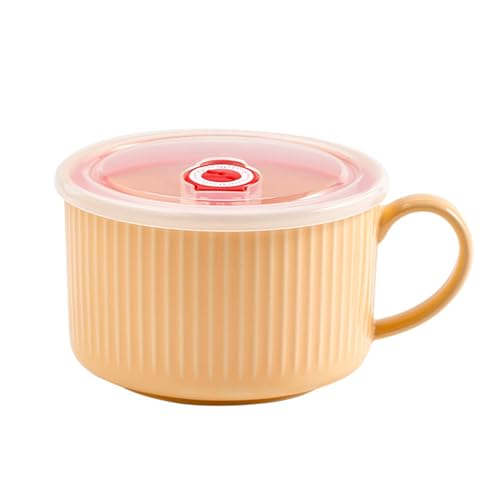 Image of Jarsense Soup Bowl with Handle, 1000ml Ramen Bowl with Lid, Ceramic Portable Cereal Noodle Bowl Microwave Breakfast Salad Bowls, Yellow