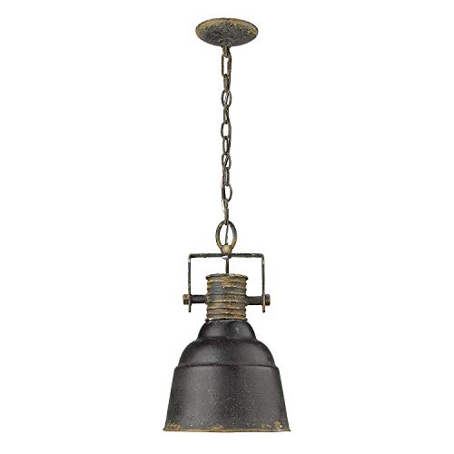 Golden Lighting Quarry 1 Light Pendant Antique Black Iron #TOP1