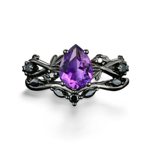 Bague fleur de pierre violette noire | Anneaux élégants pour hommes femmes et accessoires mode