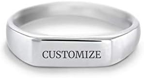 PEIMKO Engraved Name Bar Ring Personalized, Custom Made Signet Ring Sterling Silver Birthday Gifts for Women Girlfriend Size 5-12.5
