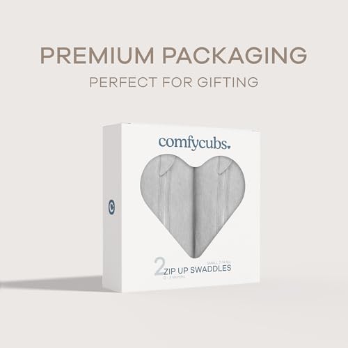 Comfy Cubs Swaddle Blanket Baby Girl Boy Easy Zipper Wrap 2 Pack Newborn Infant Sleep Sack (Small 0-3 Months, Grey)