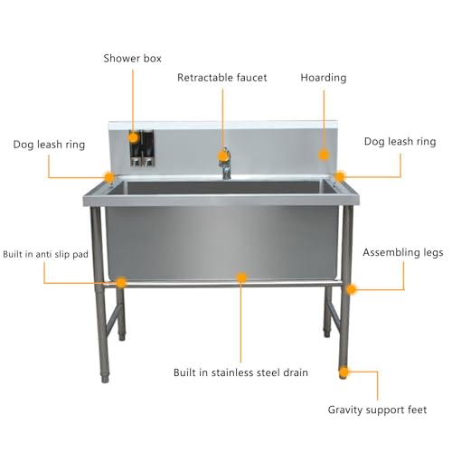 Baignoire pour chien en acier inoxydable, bassin de toilettage pour animaux de compagnie, table de bain en acier inoxydable pour grands chiens, évier de bain professionnel pour animaux de