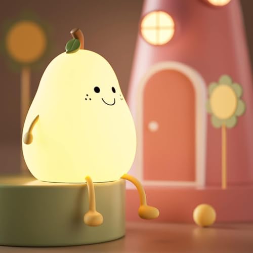 Image of DotCom Kids Night Light Lamp | Rechargeable LED Bedside for Children's Bedroom | Ideal Gift for Boys, Girls, Toddlers, and Nursery (Cute pear lamp)