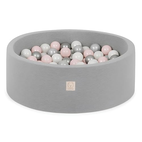 MISIOO Smart Piscine a Balle pour Bébé - Piscine pour la Chambre des Enfants - Piscine à Balles Bébé- 150 Balles - Lavable en Machine - Oeko-Tex - 90 x 30 cm- Gris Clair- Rose/Blanc/Argent