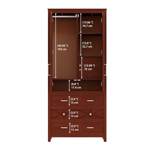 Image of Wakefit Wardrobe | 3 Year Warranty | Solid Wood Almirah, Cupboard for Clothes Storage | 2 Door, 5 Drawers, 1 Hanging Space | Crinoline - Golden Brown