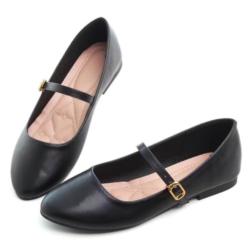 Image of TN TANGNEST Leather Flats for Women Retro Mary Jane Flats