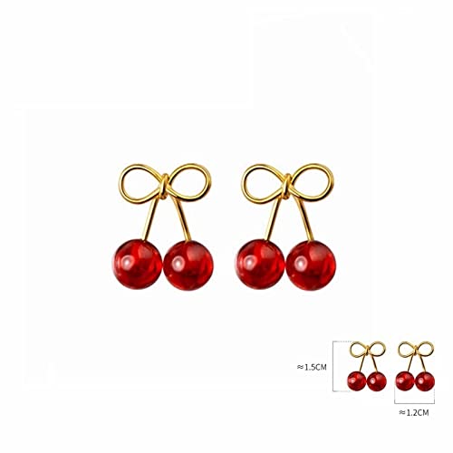 Xiaoheshop Fashion Jewelry 925 Silver Synthetic Red Garnet Earrings Fruit Cherry Earrings Girl Fashion Cute New Year Earrings Earrings Gifts Jewelry #TOP20