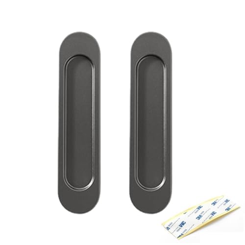 EYVRPAU 2 pièces poignées de portes coulissantes ovales autocollantes, aluminium, poignées cachées pour portes coulissantes, armoires, tiroirs (gris)