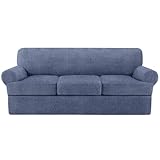 Jcones T Cushion Sofa Slipcover 4 Pieces Sofa Covers for T Cushion Couch Soft Sofa Slip Covers Furniture Protector with 3 Individual T Shape Seat Covers (Blue Gray, 3 Cushions)