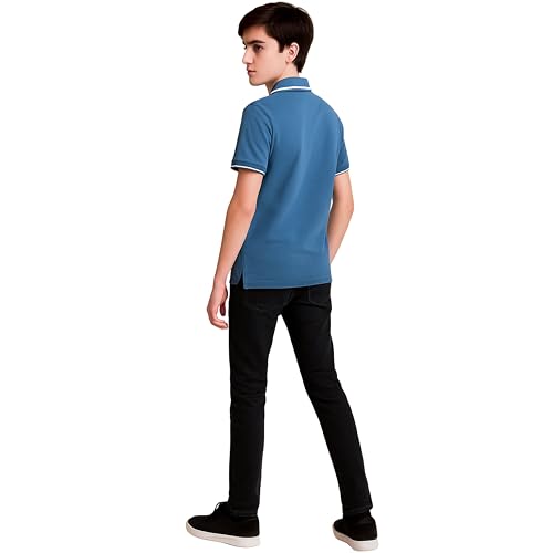 TotzTouch Boys Premium Polo Collar Tshirt with Stylish Chest Print Raglon Printed Sleeve Cobalt Green Color Age 13 to 14 Years - Image 4 thumbnail