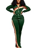 Flamingals Women's Casual Striped 2 Piece Outfits Zip Up Flap Pocket Retro Tracksuit Set 2023 Trendy