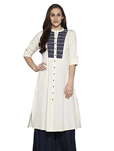 Image of Pistaa's Women's Cotton Relaxed Fit A Line Embroid A-Line Pattern Kurta