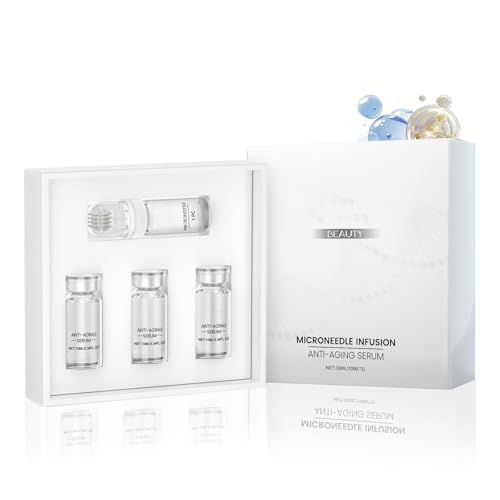 Micro Infusion System, Micro Needling Set mit Microneedling Serum, Micro Infusion Gesicht Smooth Skin, Microneedling Set verbessert Linien und Falten, Lip Booster mit 3 Flaschen Essenz und 1 Roller