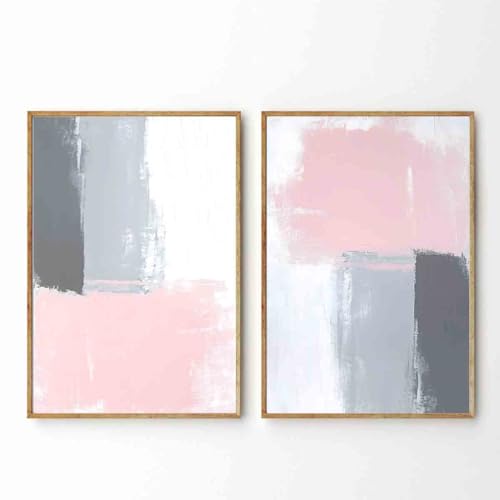 Pink And Gray Abstract Wall Art Abstract Color Block Wall