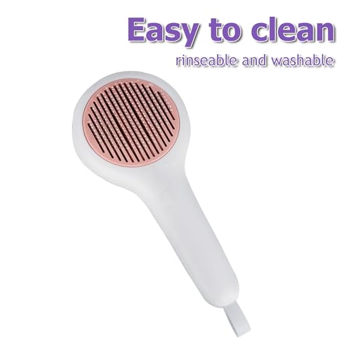Image of Cat Brush for Long or Short Haired Cats and Dogs, Self Cleaning Pet Hair Brush, Removes Loose Fur, Tangles, Mats, Dander, Dirt, Provides Relaxing Massage, Pink White