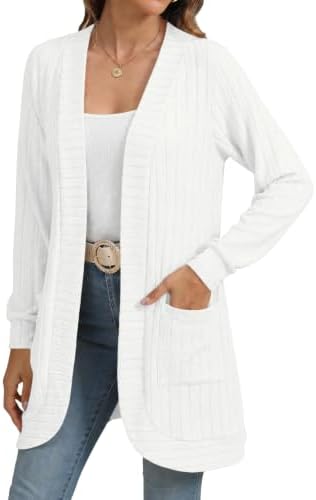 YSYOKOW 2 Pack Women Long Sleeve Open Front Cardigan, White Navy Blue, S - 2