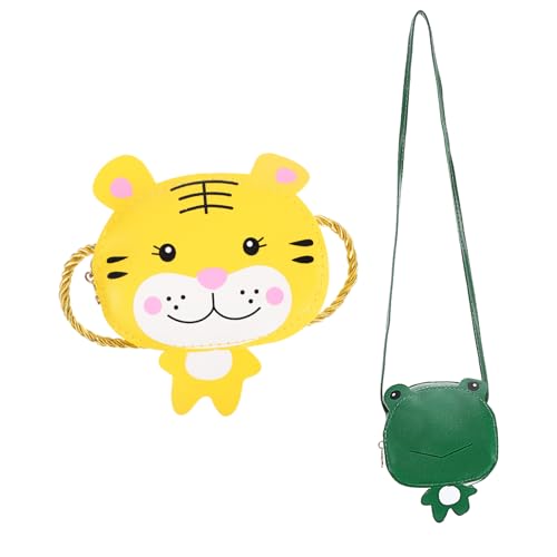 2pcs Kawaii Cartoon Frog and Tiger Crossbody Bags for Little Girls Pu Shoulder Messenger Bags with Animal Design for Toddlers to Store Coins and Cards