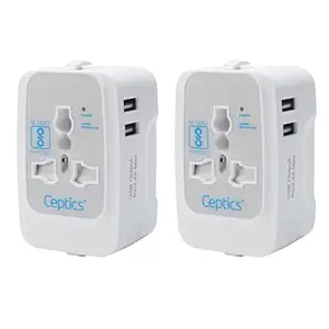 Ceptics Universal Travel Adapter, International All in One Travel Adapter, Universal Travel Accessories with 2xUSB 2.4A, Travel Charger, International Travel Adapter 2 Pack