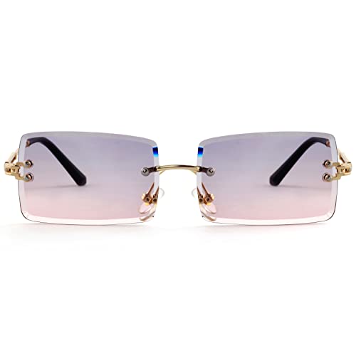 Image of Kursan Frameless Rectangle Sunglasses for Men Women Small Rimless Sun Glasses Shades UV400 Protection (Grey /Pink)