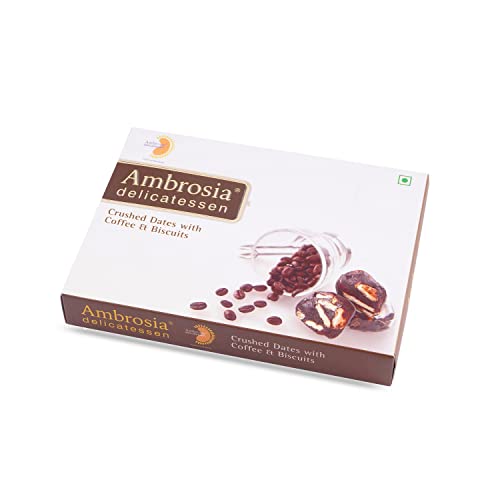 Image of Ambrosia Delicatessen Crushed Dates with Coffee and Biscuits - 250gm | Premium Dates, Khajoor, Khajur | Arabian Dates Gift Pack Box | 100% Natural | Gluten Free | Vegan
