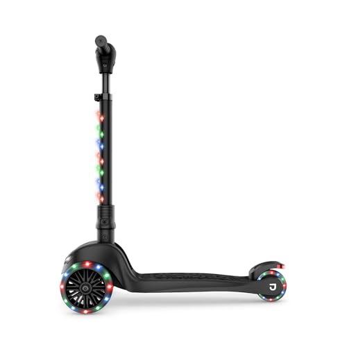 Jetson Scooters - Jupiter Mini 3 Wheel Kick Scooter (Black) - Collapsible Portable Kids Three Wheel Push Scooter - Lightweight Folding Design with High Visibility RGB Light Up LEDs on Stem and Wheels