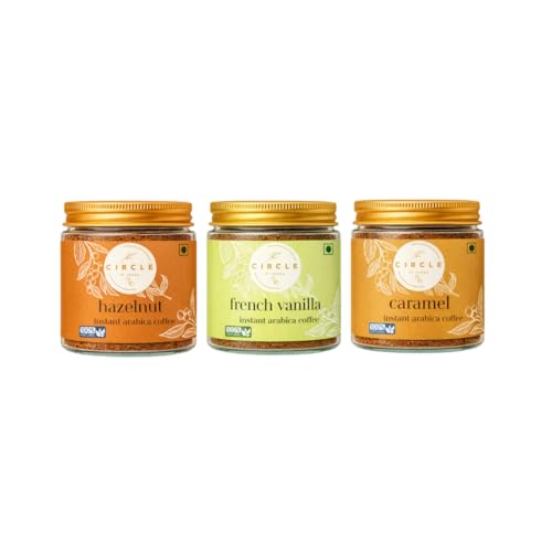 Image of The Circle Of Aroma Signature Instant Coffee|100% Arabica|Rich Aroma|No Added Sugar|Combo Of 3|Hazelnut, Vanilla & Caramel|50g(25 Cups) Each Flavour|Enjoy Hot /Cold