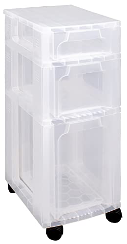 Really Useful Plastic Storage Box Slimline Storage Tower 1x3.5 Litre + 1x6 Litre + 1x11.5 Litre Clear Frame with Drawers