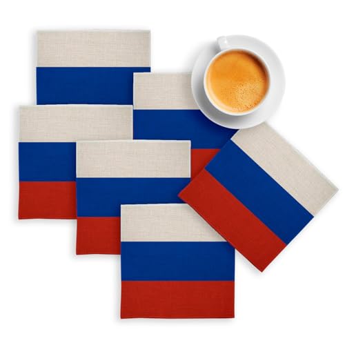 sous Verre en Lin - Drapeau Russie Football Sport Equipe Nationale - Lot de 6 (100 x 100 mm)