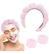 Spa Headband Wristbands Set for Women Face Washing, Soft & Absorbent Hair Band Arm Band for Showe...