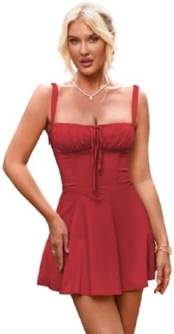 Aahwan Women's Fit & Flare Above the Knee Black Solid Backless Crisscross Lace Up Ruched Boning Corset Bodycon Dress