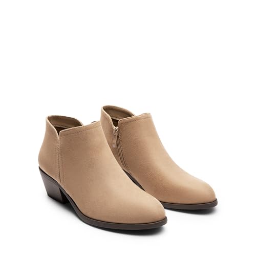 DREAM PAIRS Women's Ankle Boots Low Chunky Heel Comfortable Short Fall Booties Shoes,Size 8.5,Nude-Suede,SDAB2433W